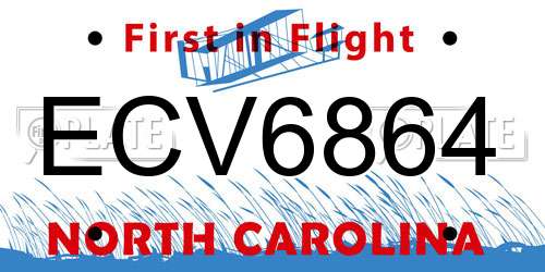 ECV6864 North Carolina License Plate