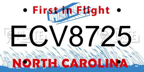 ECV8725 North Carolina License Plate
