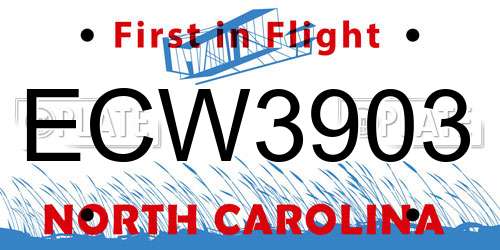 ECW3903 North Carolina License Plate