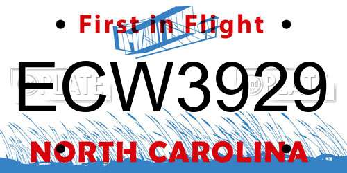 ECW3929 North Carolina License Plate