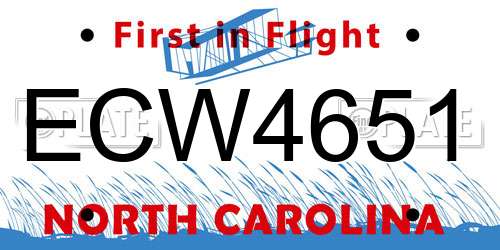 ECW4651 North Carolina License Plate
