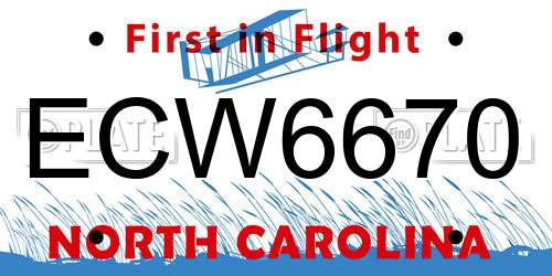 ECW6670 North Carolina License Plate