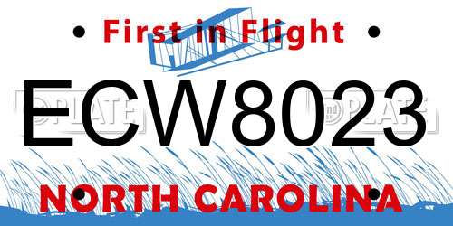 ECW8023 North Carolina License Plate