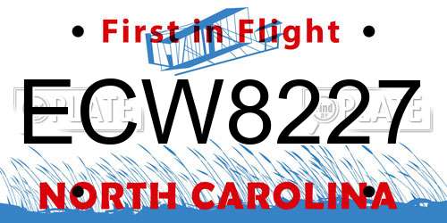 ECW8227 North Carolina License Plate
