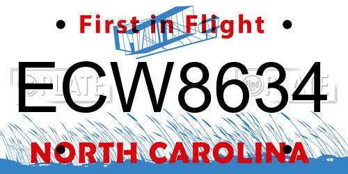 ECW8634 North Carolina License Plate