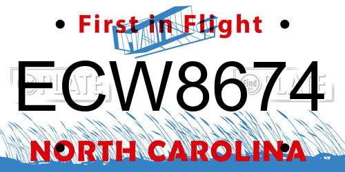 ECW8674 North Carolina License Plate