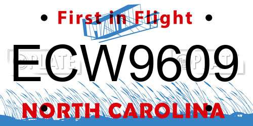 ECW9609 North Carolina License Plate