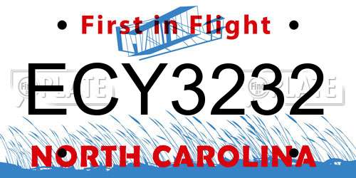 ECY3232 North Carolina License Plate