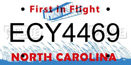 ECY4469 North Carolina License Plate