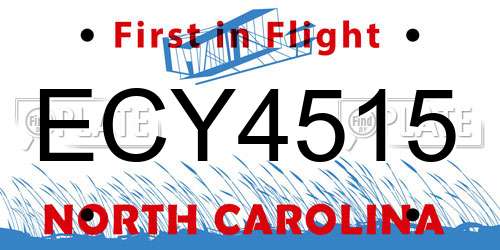 ECY4515 North Carolina License Plate