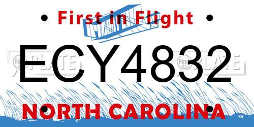 ECY4832 North Carolina License Plate