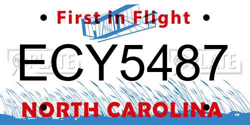 ECY5487 North Carolina License Plate