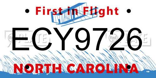 ECY9726 North Carolina License Plate