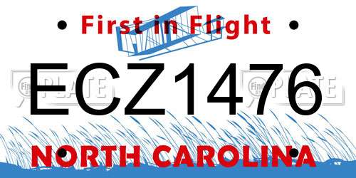 ECZ1476 North Carolina License Plate