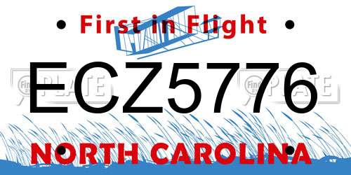 ECZ5776 North Carolina License Plate