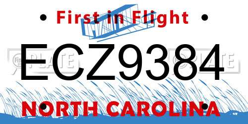 ECZ9384 North Carolina License Plate