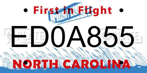 ED0A855 North Carolina License Plate