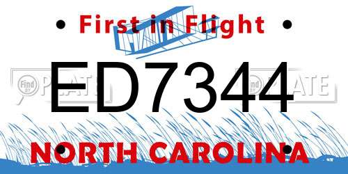 ED7344 North Carolina License Plate