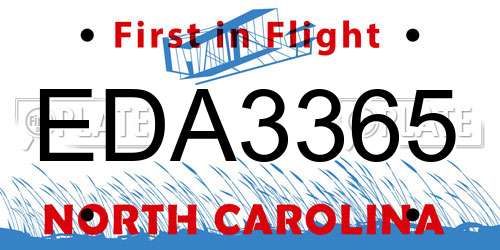 EDA3365 North Carolina License Plate