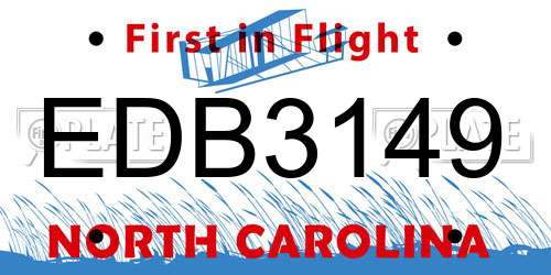 EDB3149 North Carolina License Plate