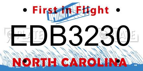 EDB3230 North Carolina License Plate