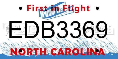 EDB3369 North Carolina License Plate
