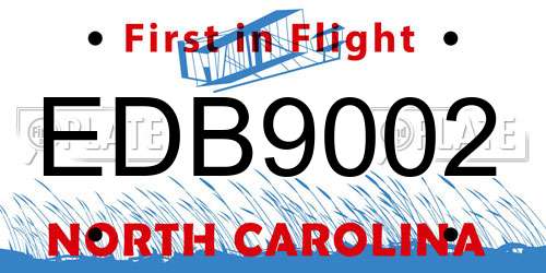 EDB9002 North Carolina License Plate