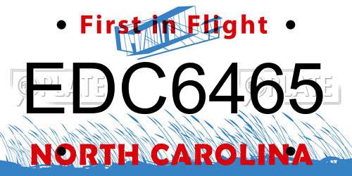EDC6465 North Carolina License Plate
