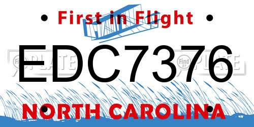 EDC7376 North Carolina License Plate