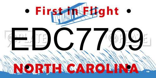 EDC7709 North Carolina License Plate