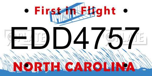 EDD4757 North Carolina License Plate