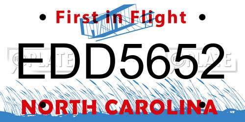 EDD5652 North Carolina License Plate