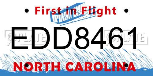 EDD8461 North Carolina License Plate