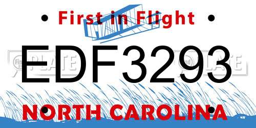EDF3293 North Carolina License Plate