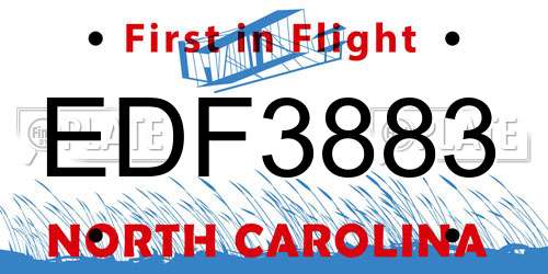 EDF3883 North Carolina License Plate