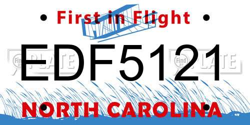 EDF5121 North Carolina License Plate