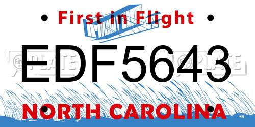EDF5643 North Carolina License Plate