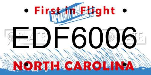 EDF6006 North Carolina License Plate