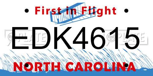 EDK4615 North Carolina License Plate