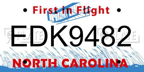 EDK9482 North Carolina License Plate