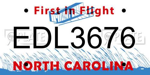 EDL3676 North Carolina License Plate