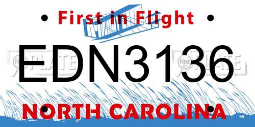 EDN3136 North Carolina License Plate
