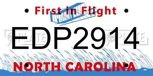 EDP2914 North Carolina License Plate