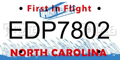EDP7802 North Carolina License Plate