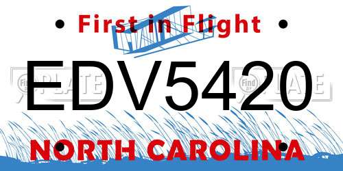 EDV5420 North Carolina License Plate