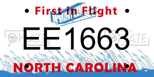 EE1663 North Carolina License Plate