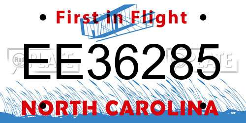 EE36285 North Carolina License Plate