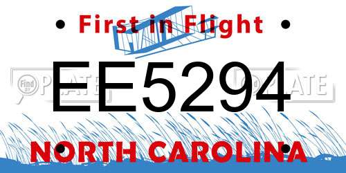 EE5294 North Carolina License Plate