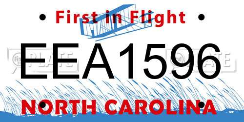 EEA1596 North Carolina License Plate