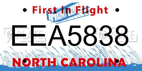EEA5838 North Carolina License Plate